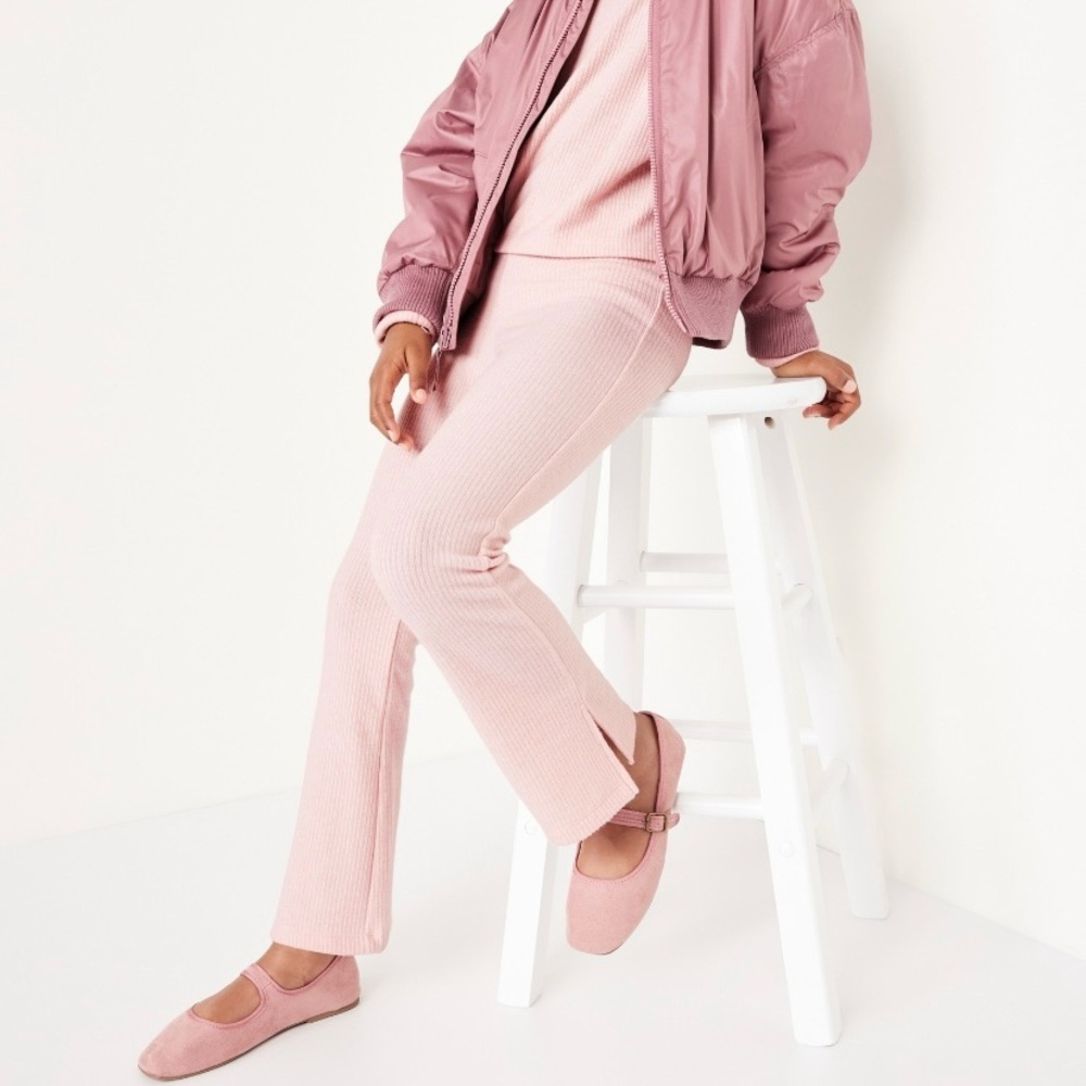 pink high-waisted flare leggings
